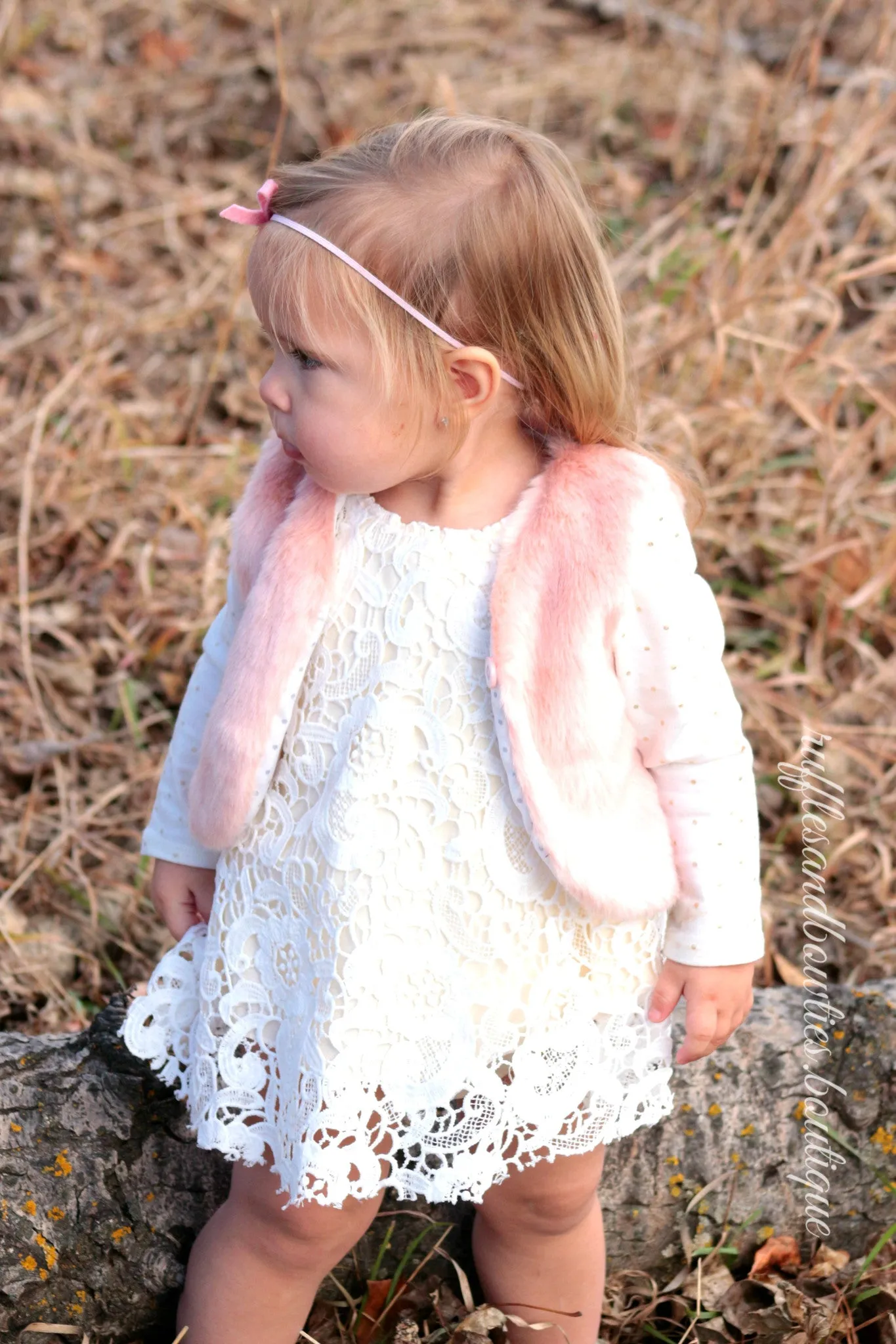 $12.50 - 3-6M X 3 - Baby Girl Boho Dusty Rose Pink Faux Fur Vests