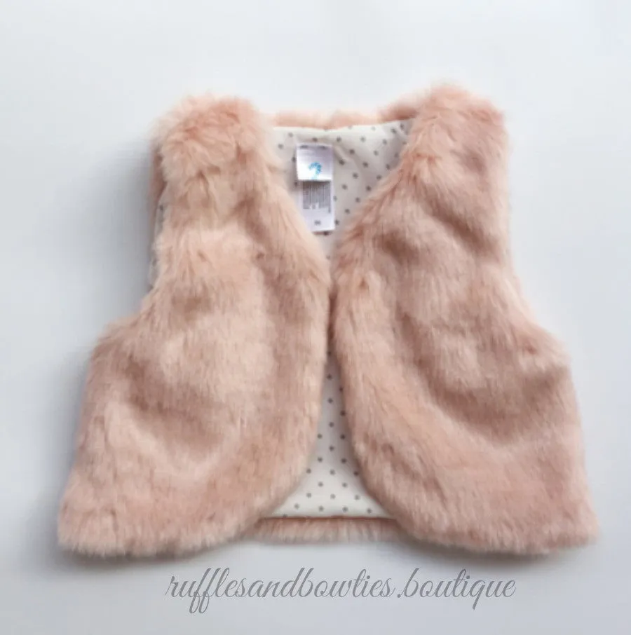 $12.50 - 3-6M X 3 - Baby Girl Boho Dusty Rose Pink Faux Fur Vests