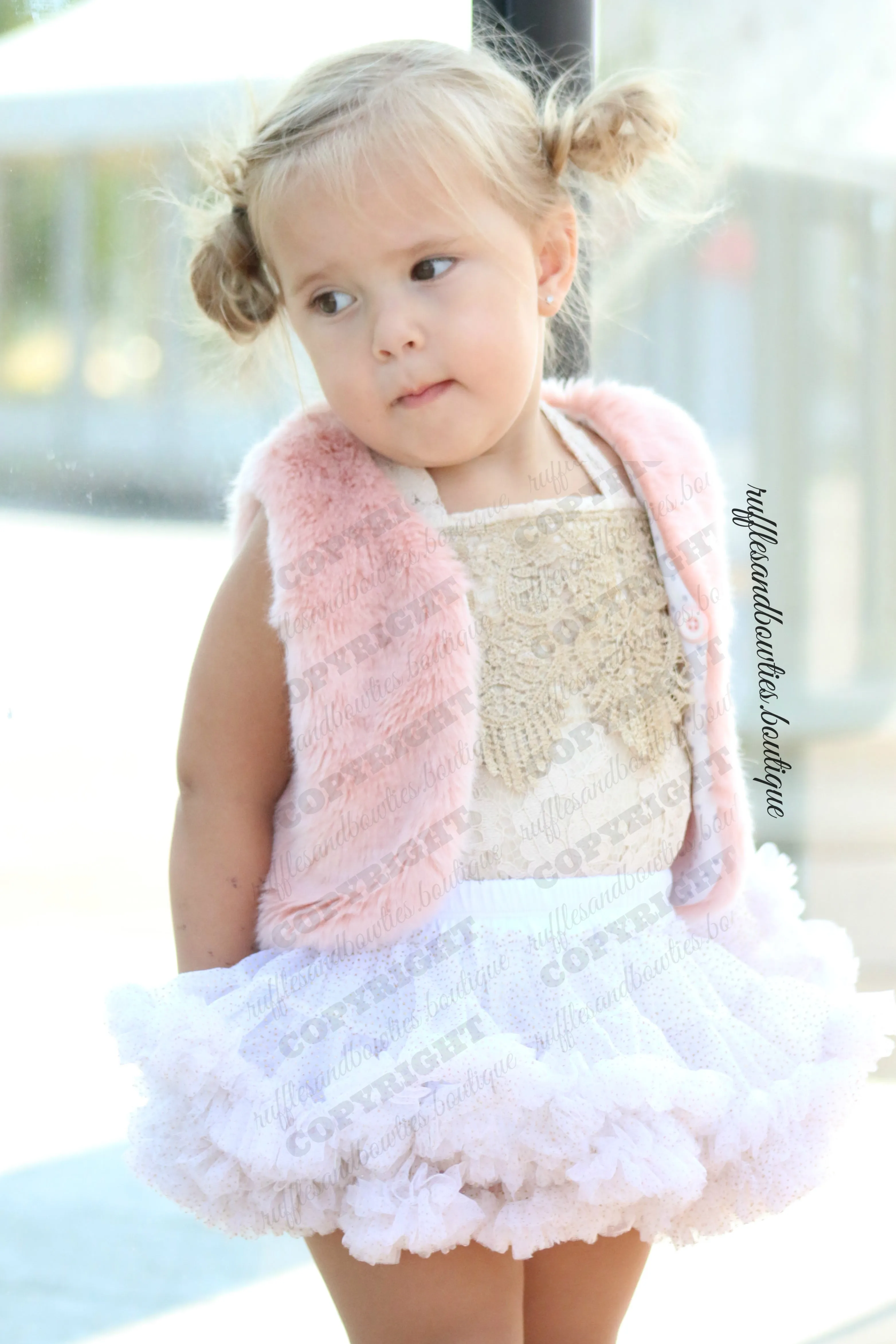 $12.50 - 3-6M X 3 - Baby Girl Boho Dusty Rose Pink Faux Fur Vests