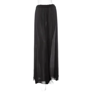 2016 Black Silk Chiffon Semi Sheer Wide Leg Palazzo Pants