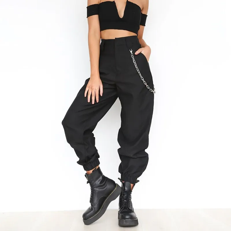 Amy Fashion - Chain Loose Pants Hip Pop Trousers Streetwear