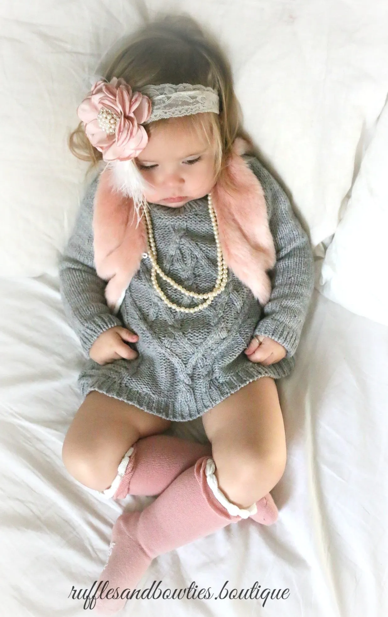 Baby Girl Boho Dusty Rose Pink Faux Fur Vests