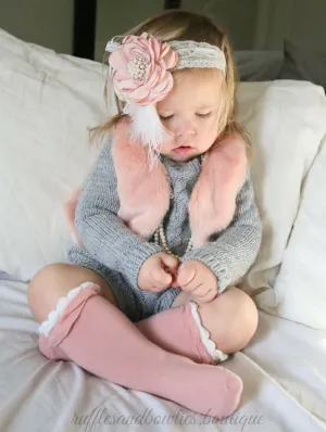 Baby Girl Boho Dusty Rose Pink Faux Fur Vests