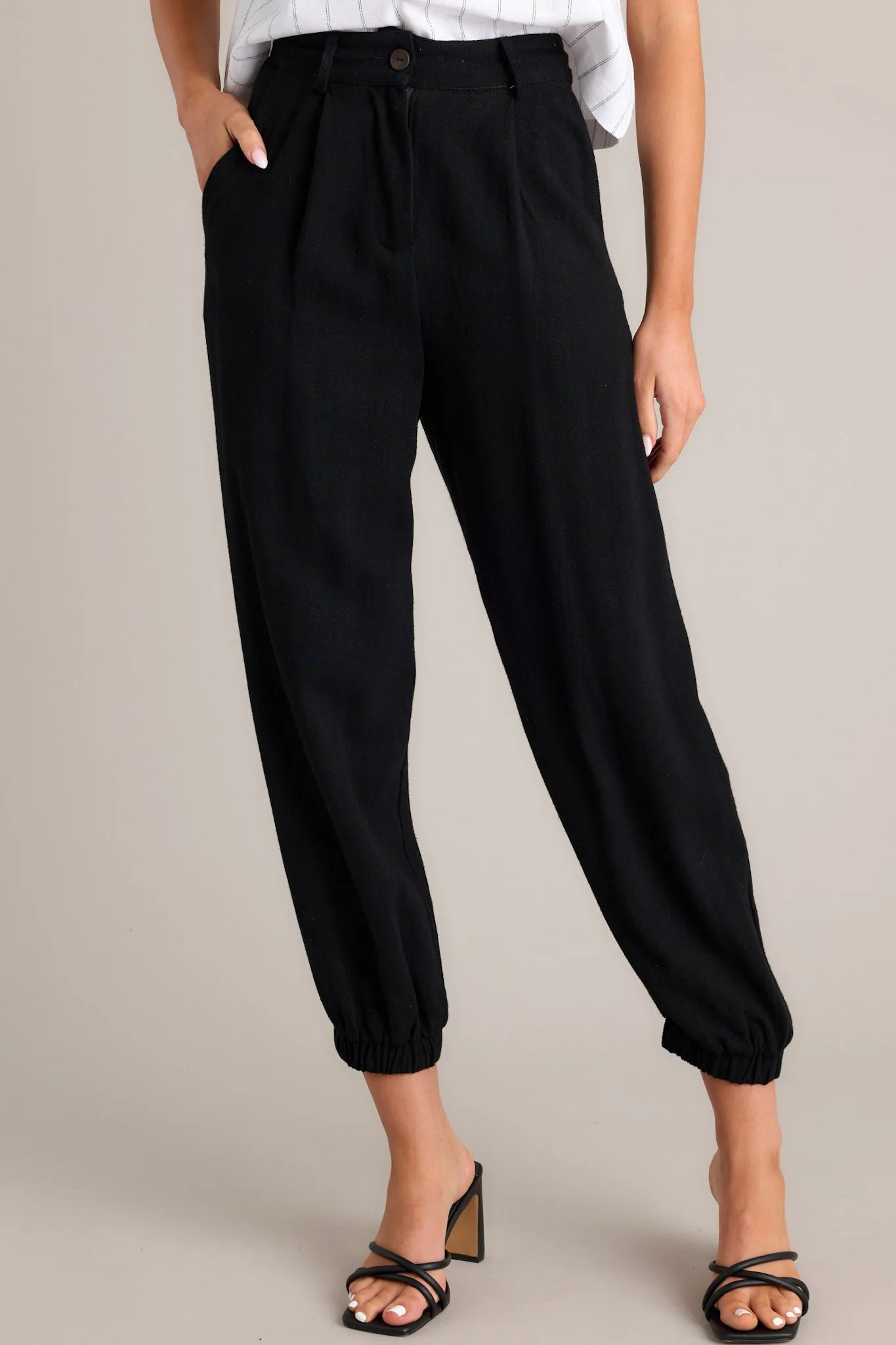 Behind The Grin Black Cotton Linen Blend Pants