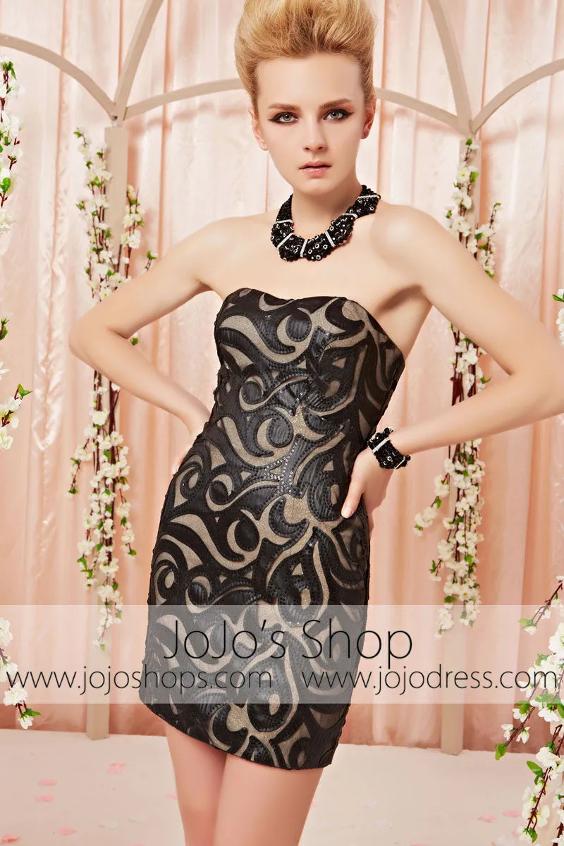 Black Convertible Leather Cocktail Prom Evening Dress CX830305