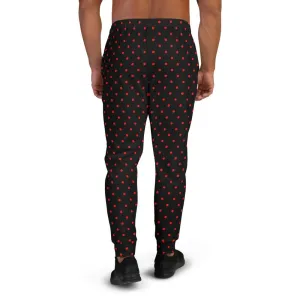 Black Red Dots Men's Joggers, Polka Dots Designer Rave Fashion Sweatpants- Made in EU