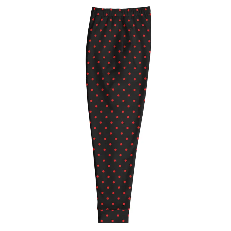 Black Red Dots Men's Joggers, Polka Dots Designer Rave Fashion Sweatpants- Made in EU