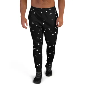 Black White Sparkles Men's Joggers, Sparkling Stars Print Abstract Casual Designer Men's Jogging Pants - Made in USA/EU/MX