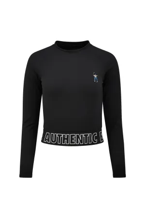 Black Women's L/S Banded Cropped Tee