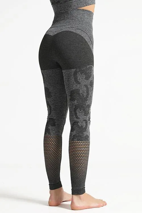 Camouflage Mesh Cut Out T Shirt Leggings Set