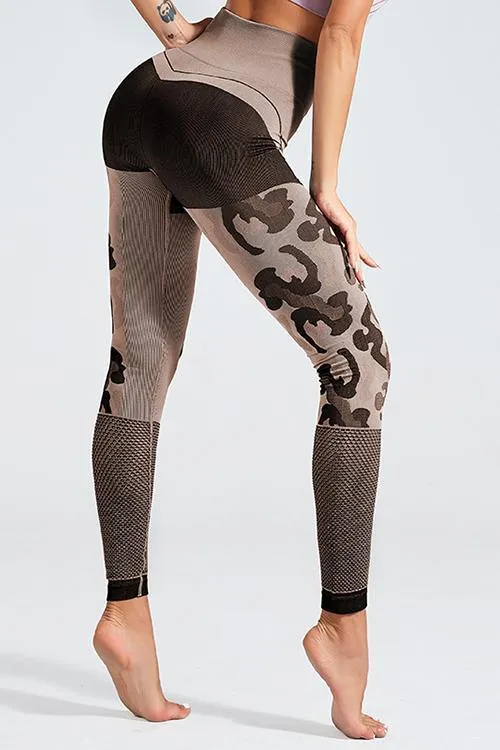 Camouflage Mesh Cut Out T Shirt Leggings Set