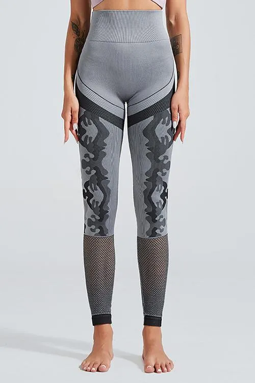 Camouflage Mesh Cut Out T Shirt Leggings Set