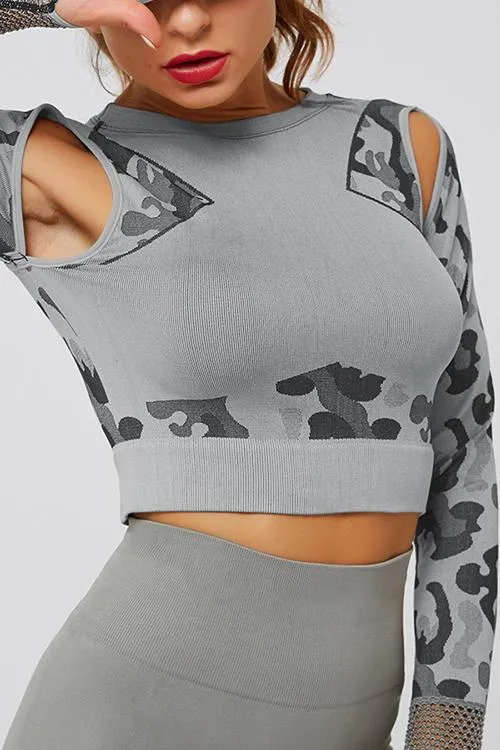 Camouflage Mesh Cut Out T Shirt Leggings Set