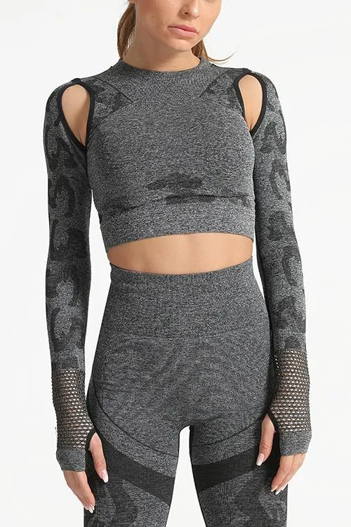 Camouflage Mesh Cut Out T Shirt Leggings Set