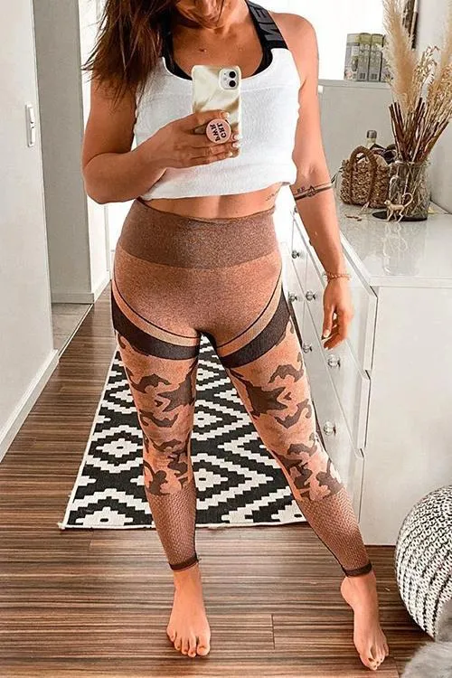 Camouflage Mesh Cut Out T Shirt Leggings Set