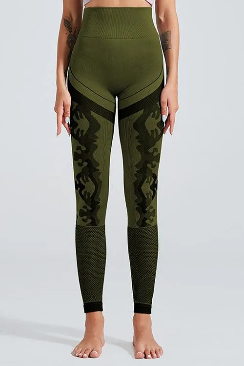 Camouflage Mesh Cut Out T Shirt Leggings Set