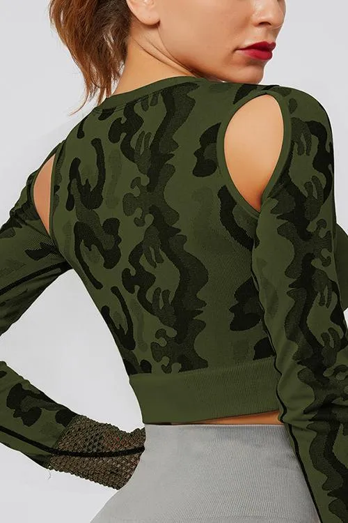 Camouflage Mesh Cut Out T Shirt Leggings Set