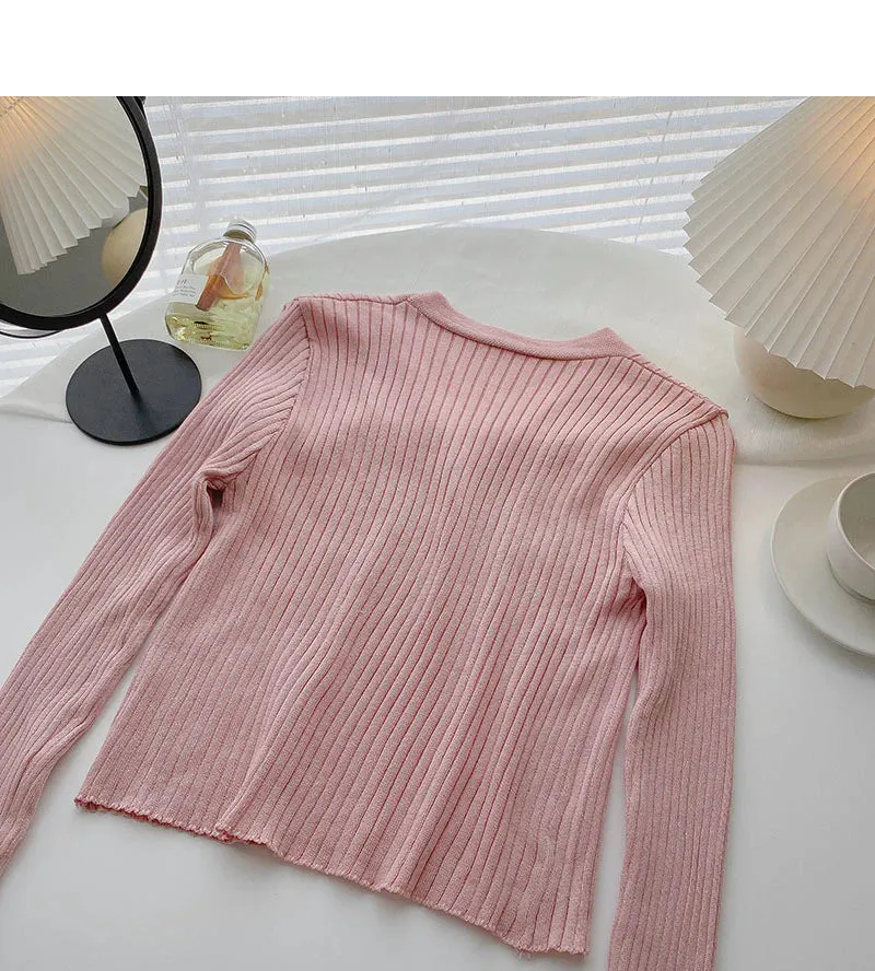 Candy V-neck one button cardigan versatile long sleeve short top      S2528