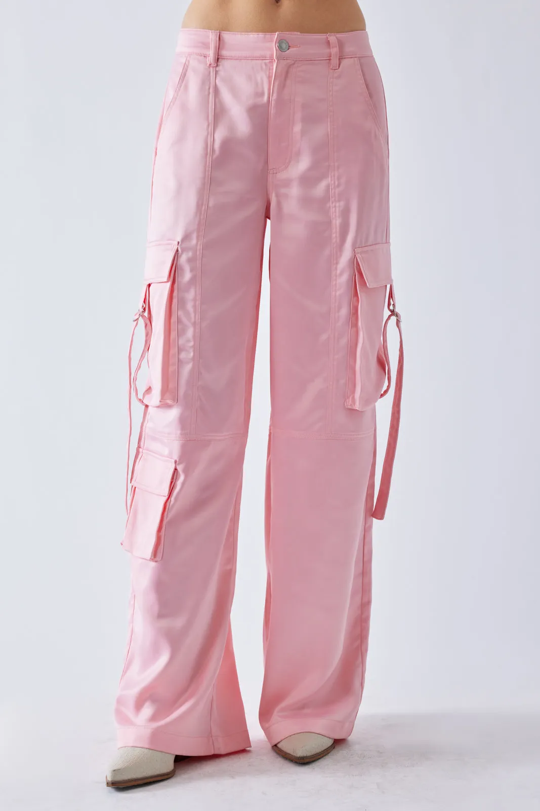 Cargo Pant With Buckle Strap Pockets Pink