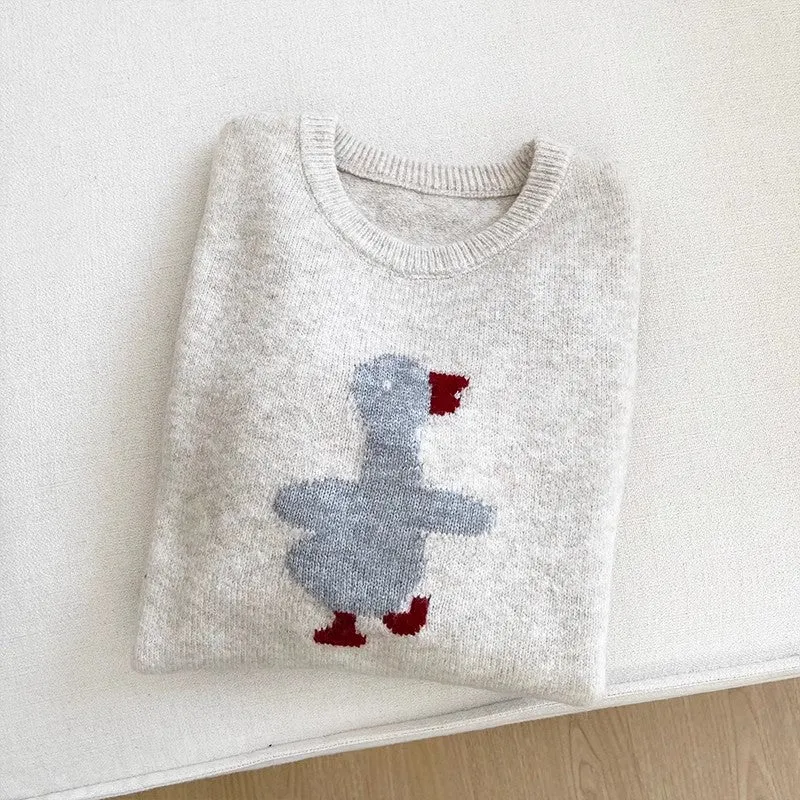 cartoon duck jacquard round neck soft long-sleeved knitted sweater     S4692