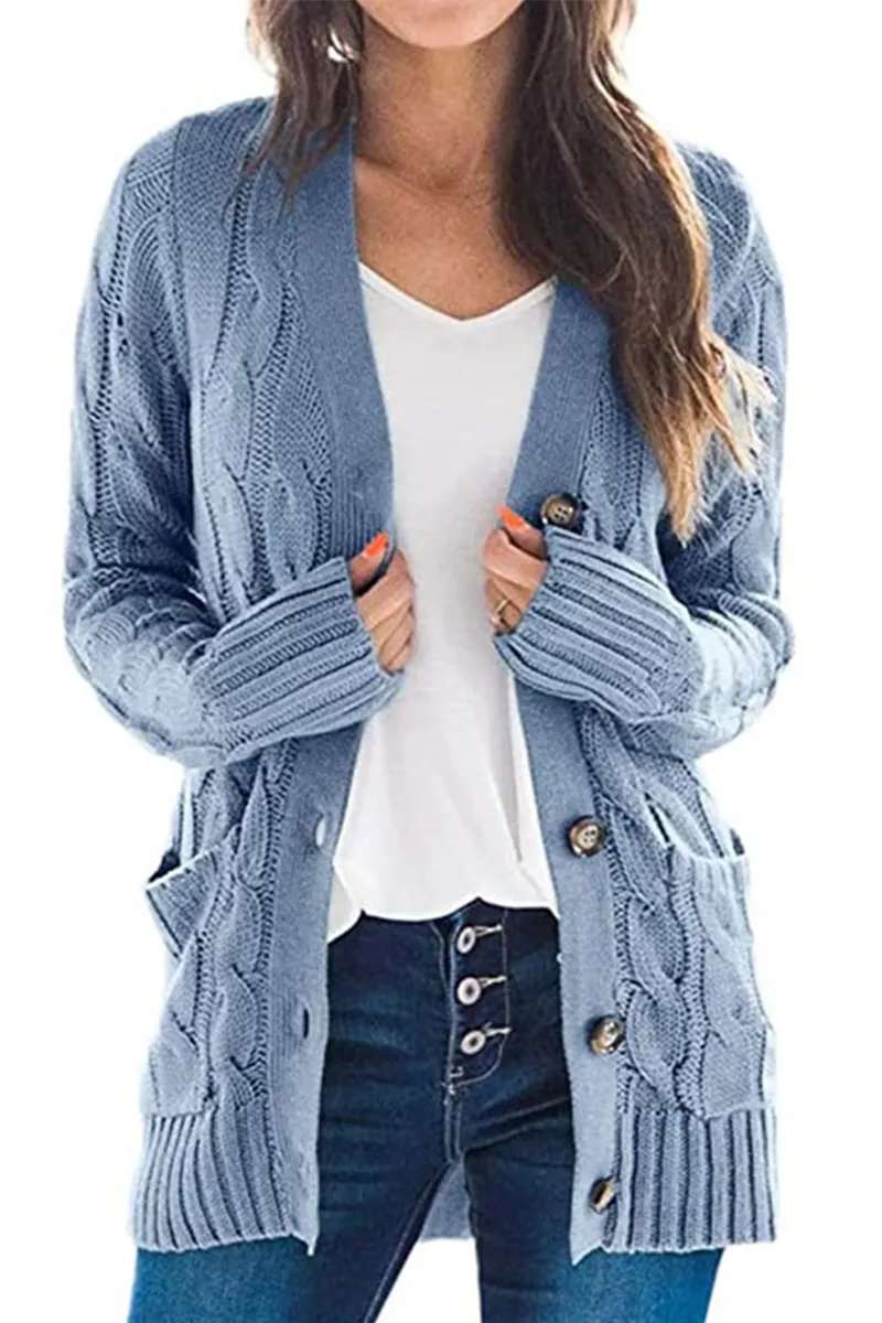 Casual Solid Patchwork Buckle Cardigan Collar Cardigans(5 Colors)