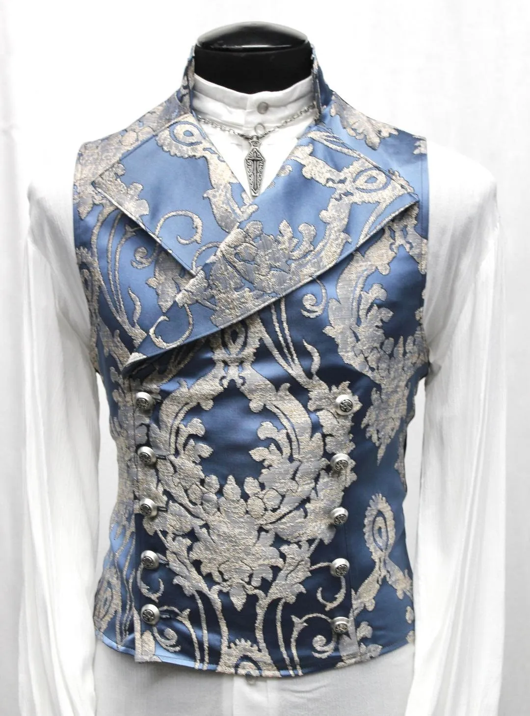 CAVALIER VEST - Ice Blue Satin Brocade