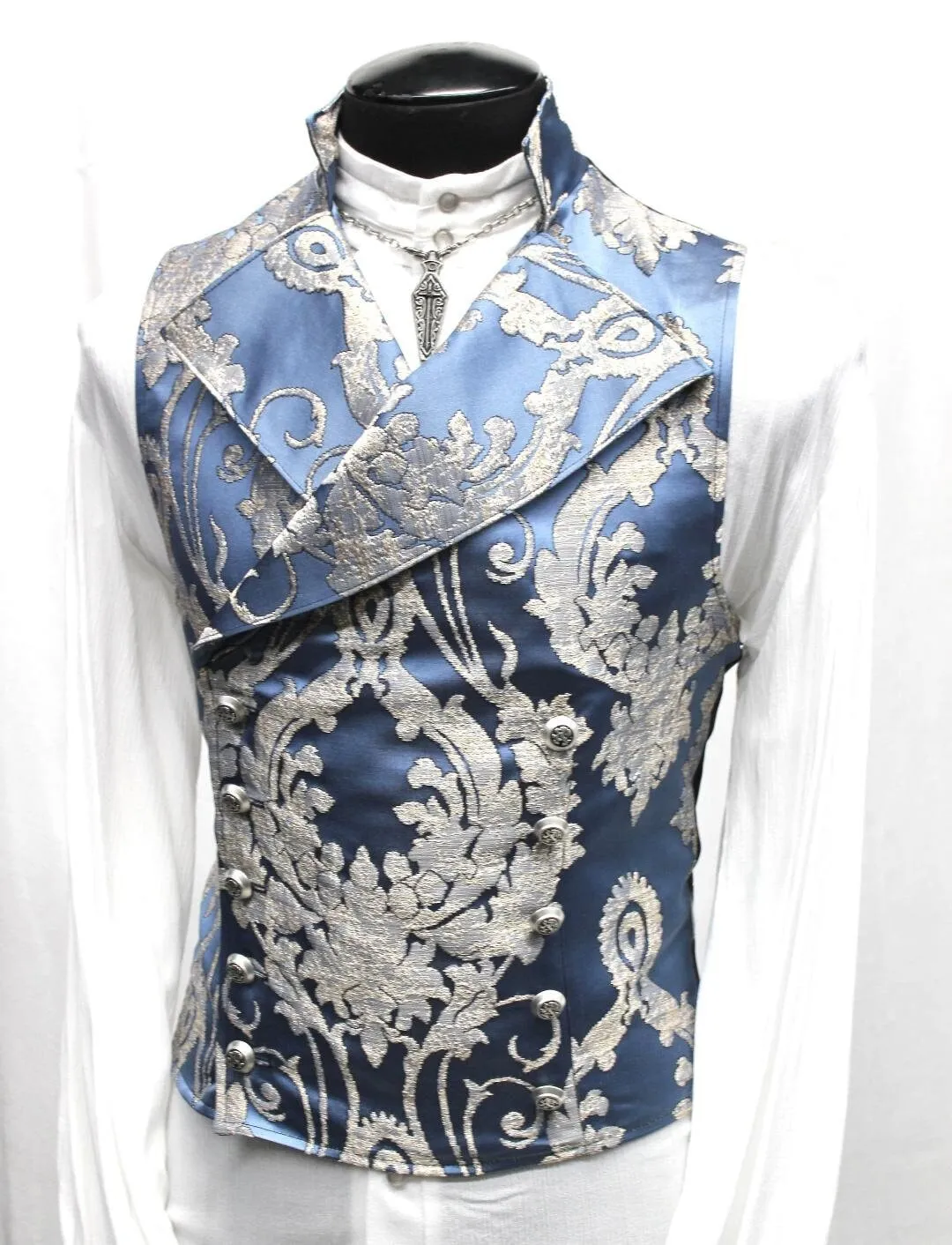 CAVALIER VEST - Ice Blue Satin Brocade