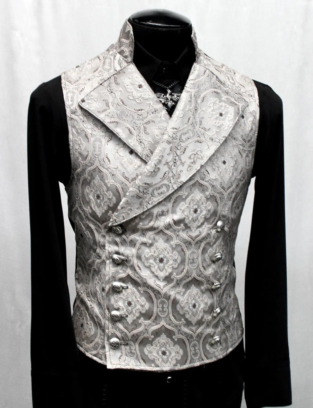 CAVALIER VEST - Silver Edwardian Brocade