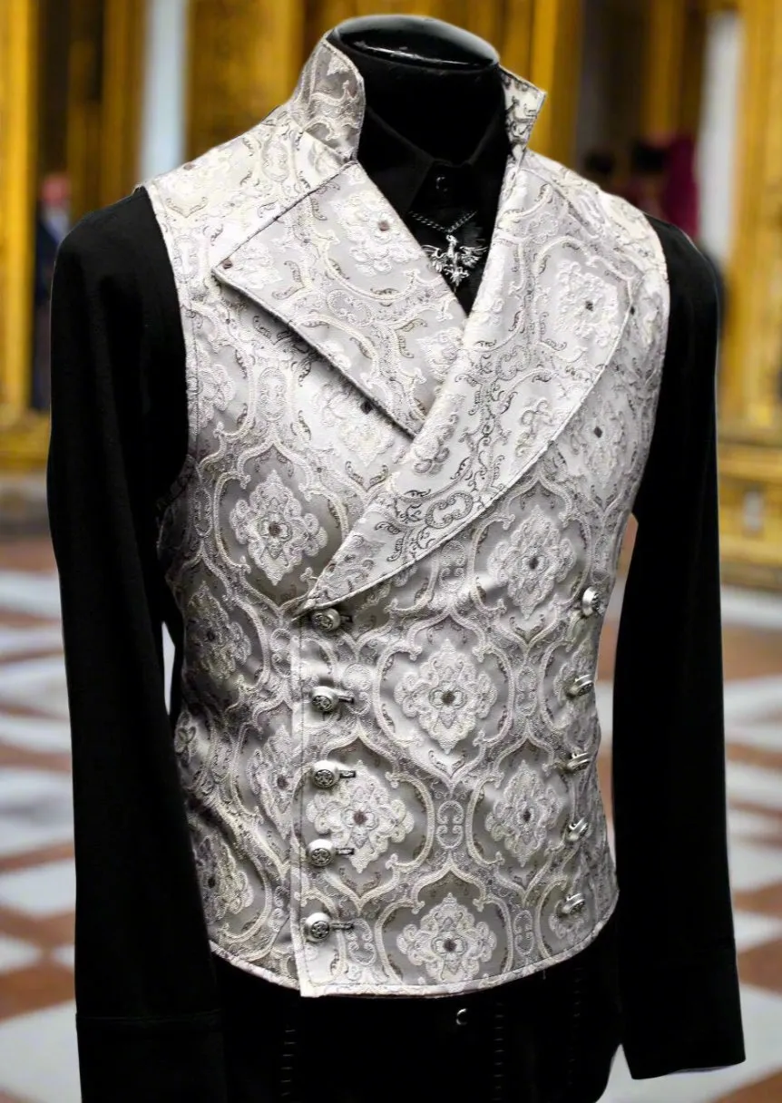 CAVALIER VEST - Silver Edwardian Brocade