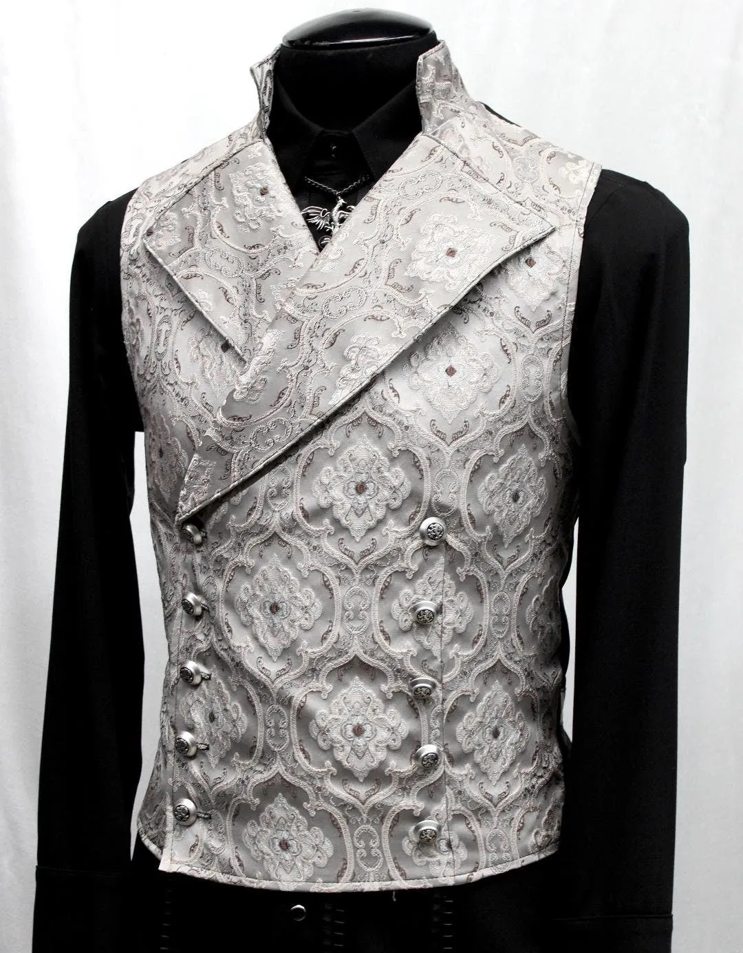 CAVALIER VEST - Silver Edwardian Brocade