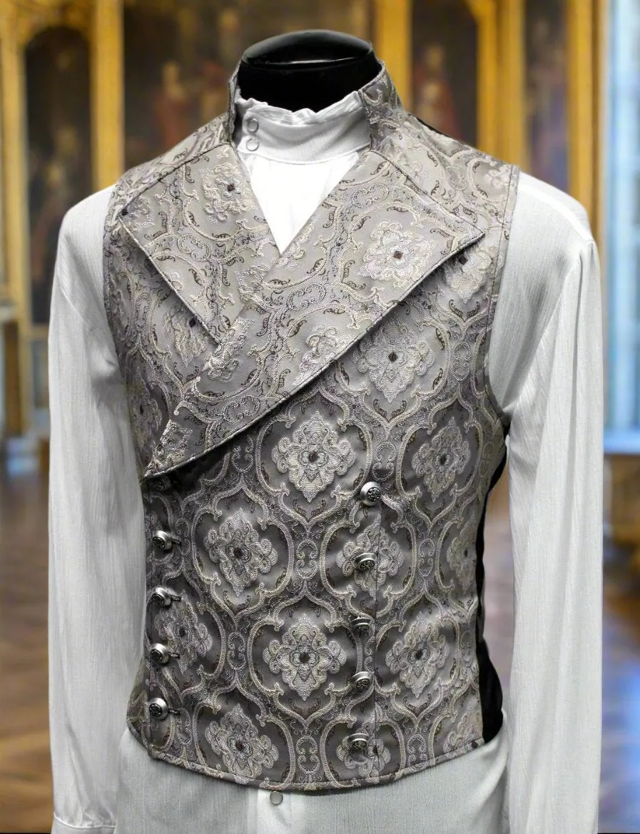 CAVALIER VEST - Silver Edwardian Brocade