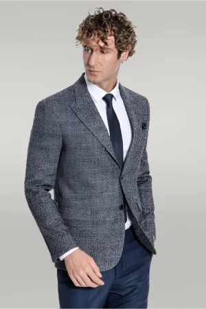 Checked Navy Blue Men Blazer - Wessi