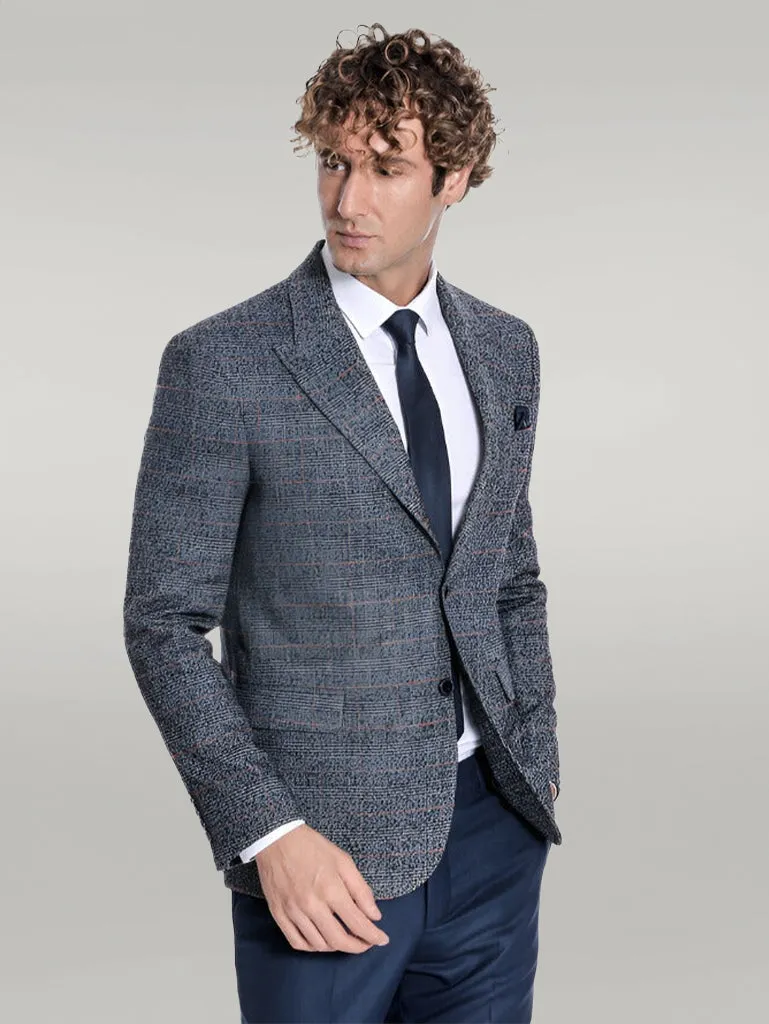 Checked Navy Blue Men Blazer - Wessi