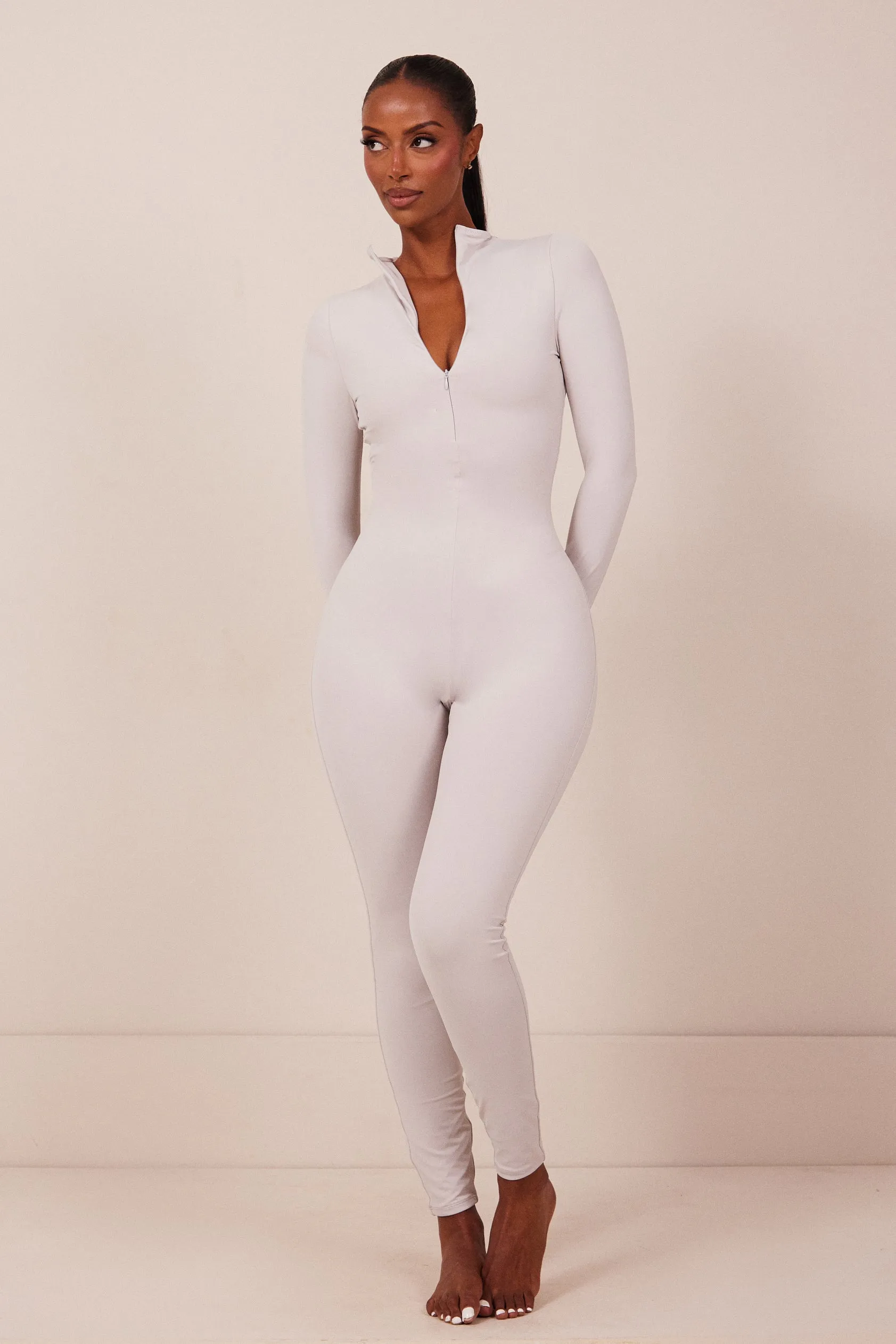 Contour zip up jumpsuit- grey