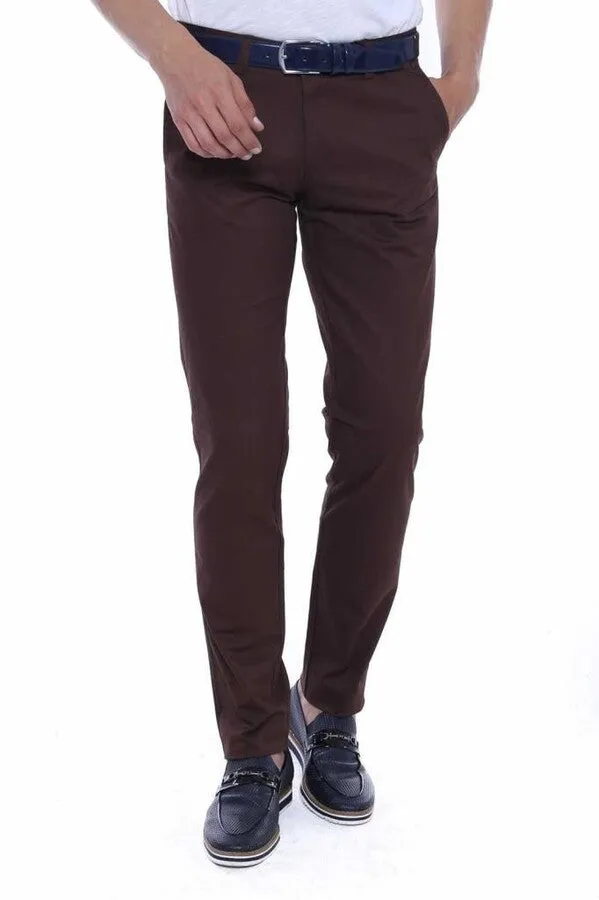 Cotton Slim Fit Washed Fabric Brown Men Pants - Wessi