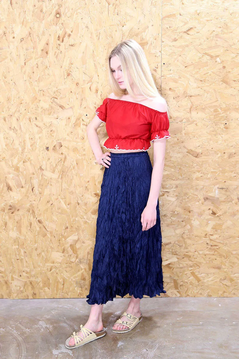 Crushed Blue Bohemian Midi Skirt