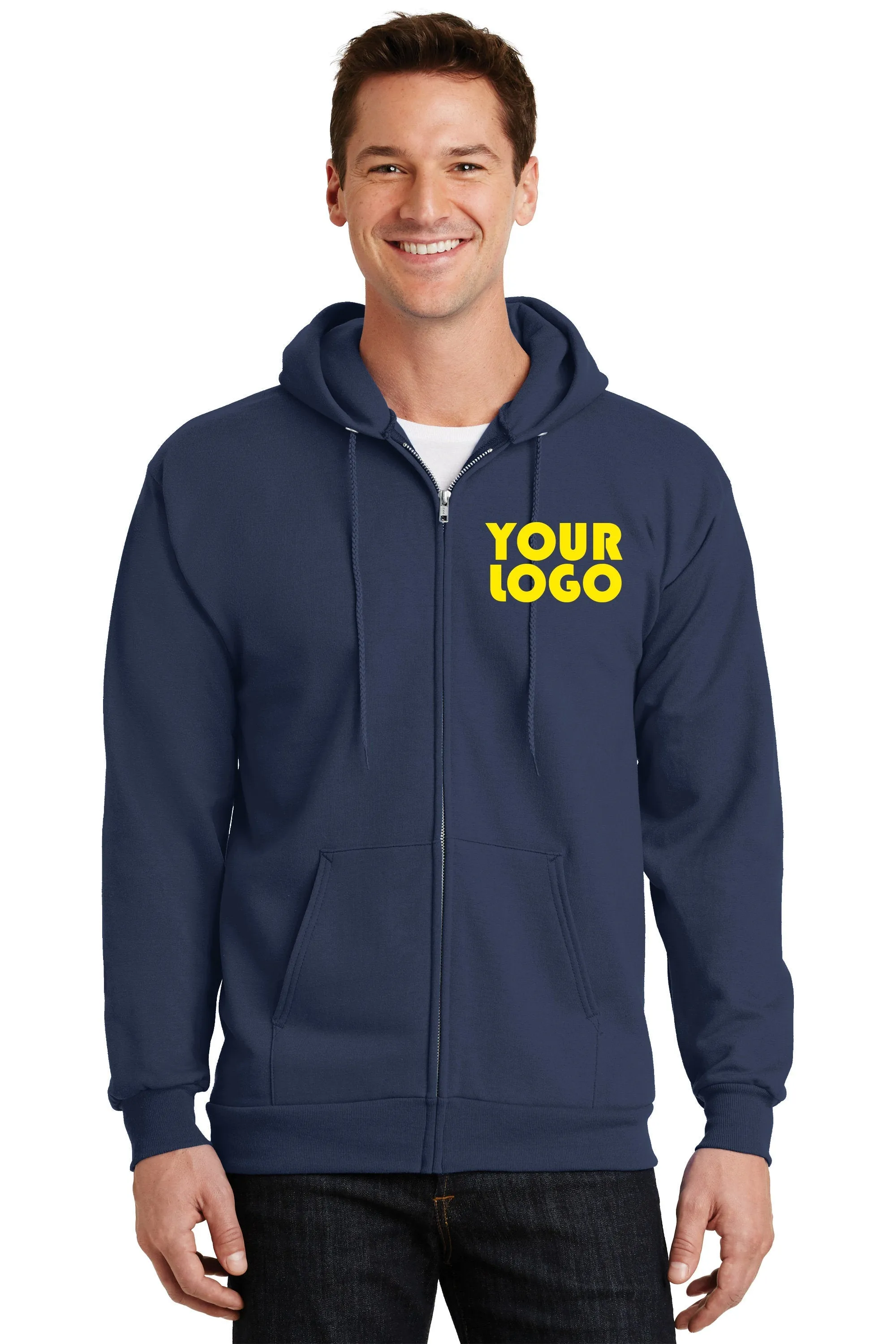 Custom Embroider Full Zip Hoodie Sweater - Personalize with your Logo - 9.0 Oz 50/50 Cotton Poly Fleece