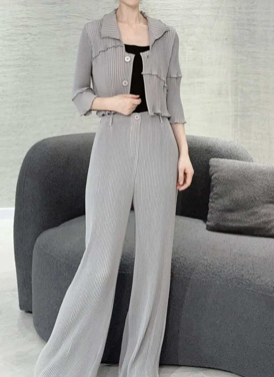 D230024 Wide Leg Pleated Pants *Grey *Backorder