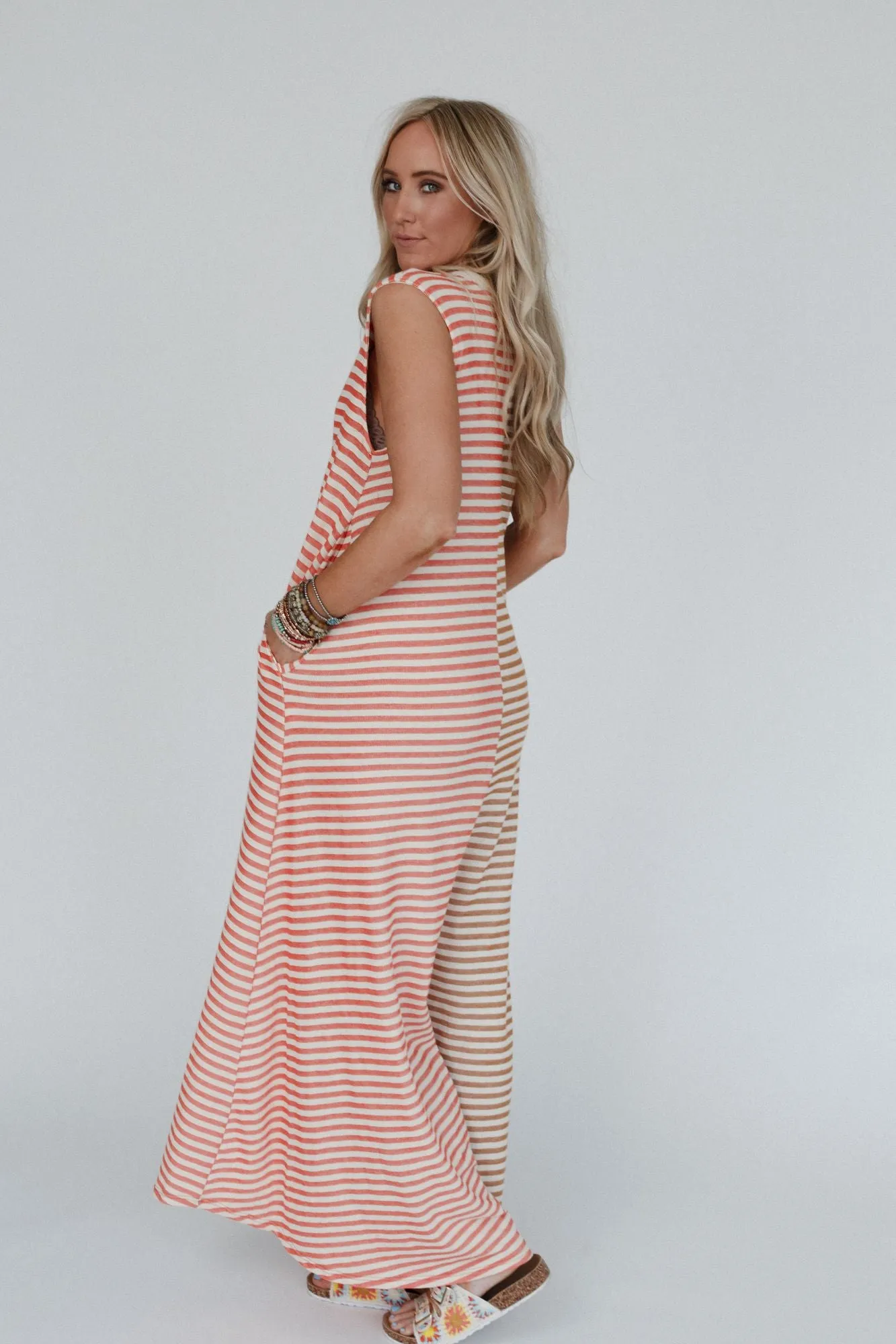 Daphne Striped Wide Leg Jumpsuit - Coral Multi