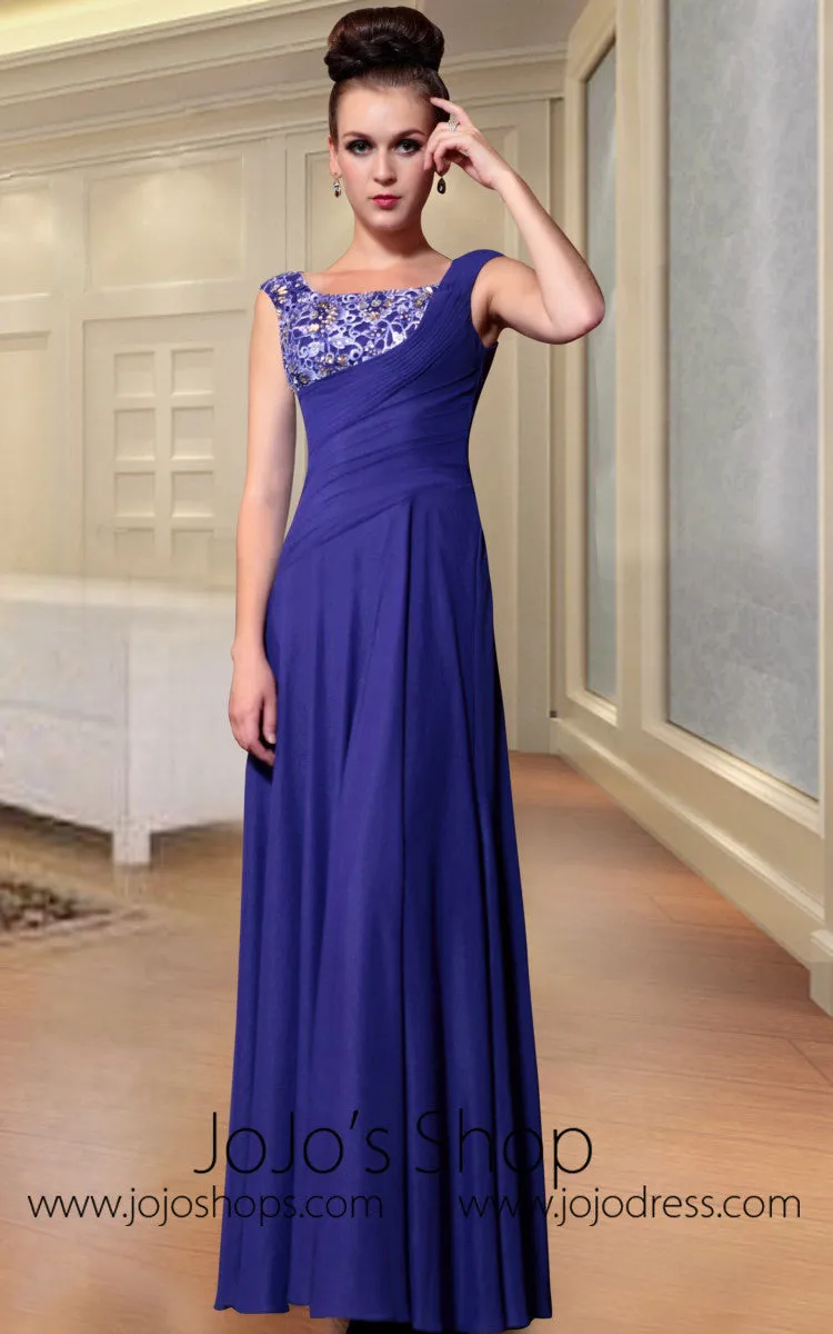 Dark Blue Jeweled Evening Prom Formal Dress