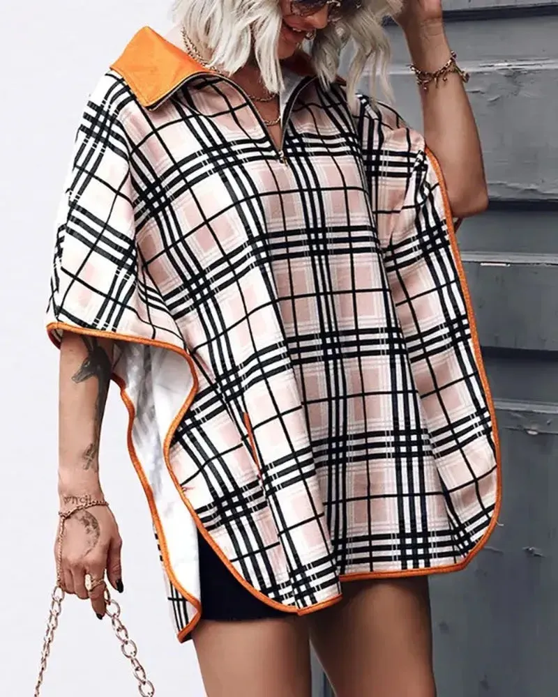 Deanwangkt - Cape pattern top with zip front and plaid print