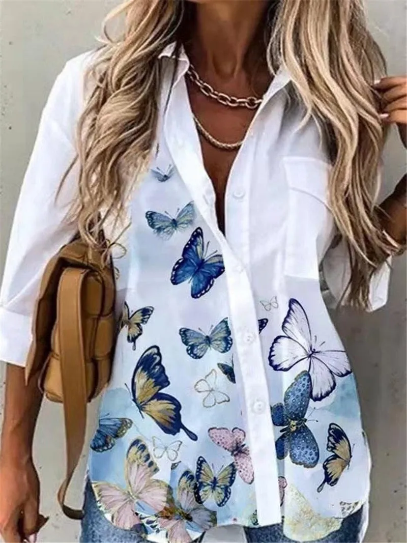 deanwangkt New Women Shirts Summer Casual Loose Half Sleeve Button Floral Print Shirt Top Female Fashion Elegant Cardigan Blouses Plus Size