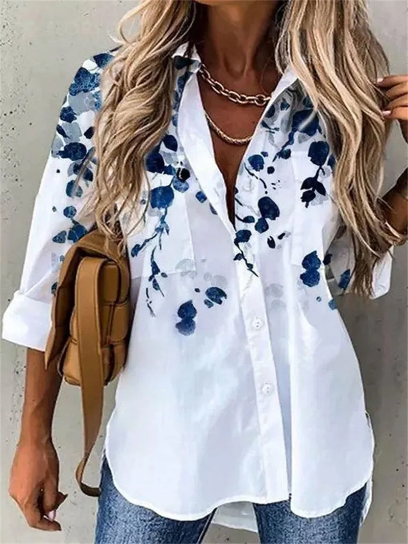 deanwangkt New Women Shirts Summer Casual Loose Half Sleeve Button Floral Print Shirt Top Female Fashion Elegant Cardigan Blouses Plus Size