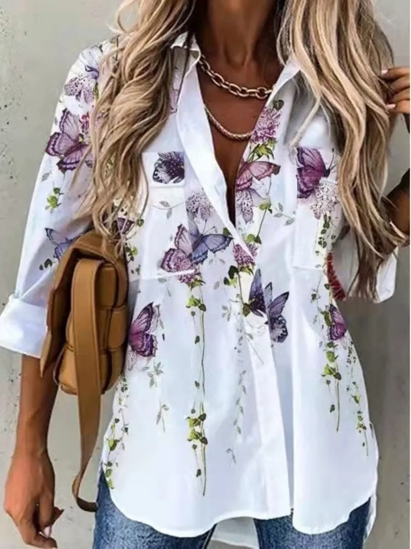 deanwangkt New Women Shirts Summer Casual Loose Half Sleeve Button Floral Print Shirt Top Female Fashion Elegant Cardigan Blouses Plus Size