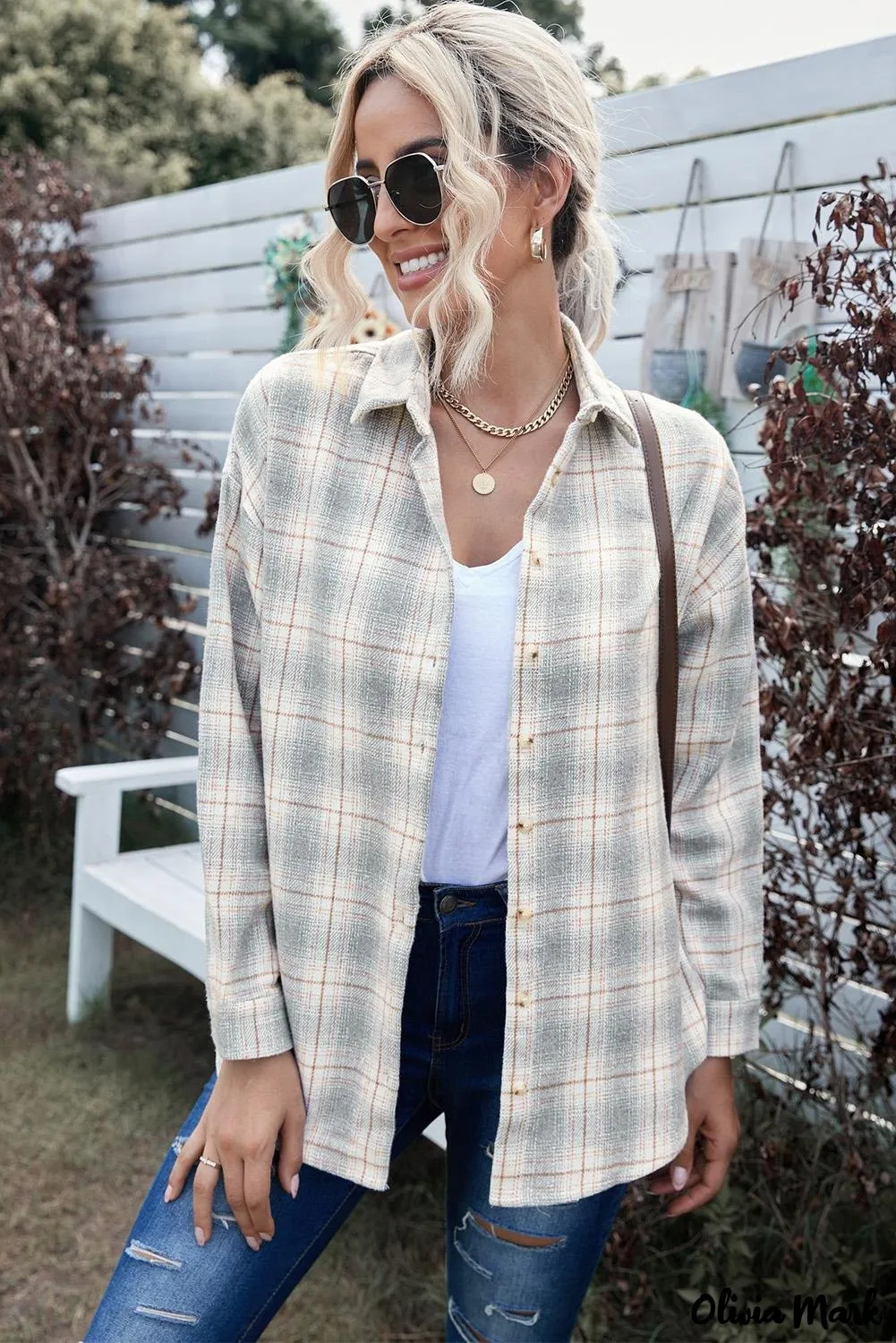 Deanwangkt - Turn-down Collar Button-Up Plaid Shirt