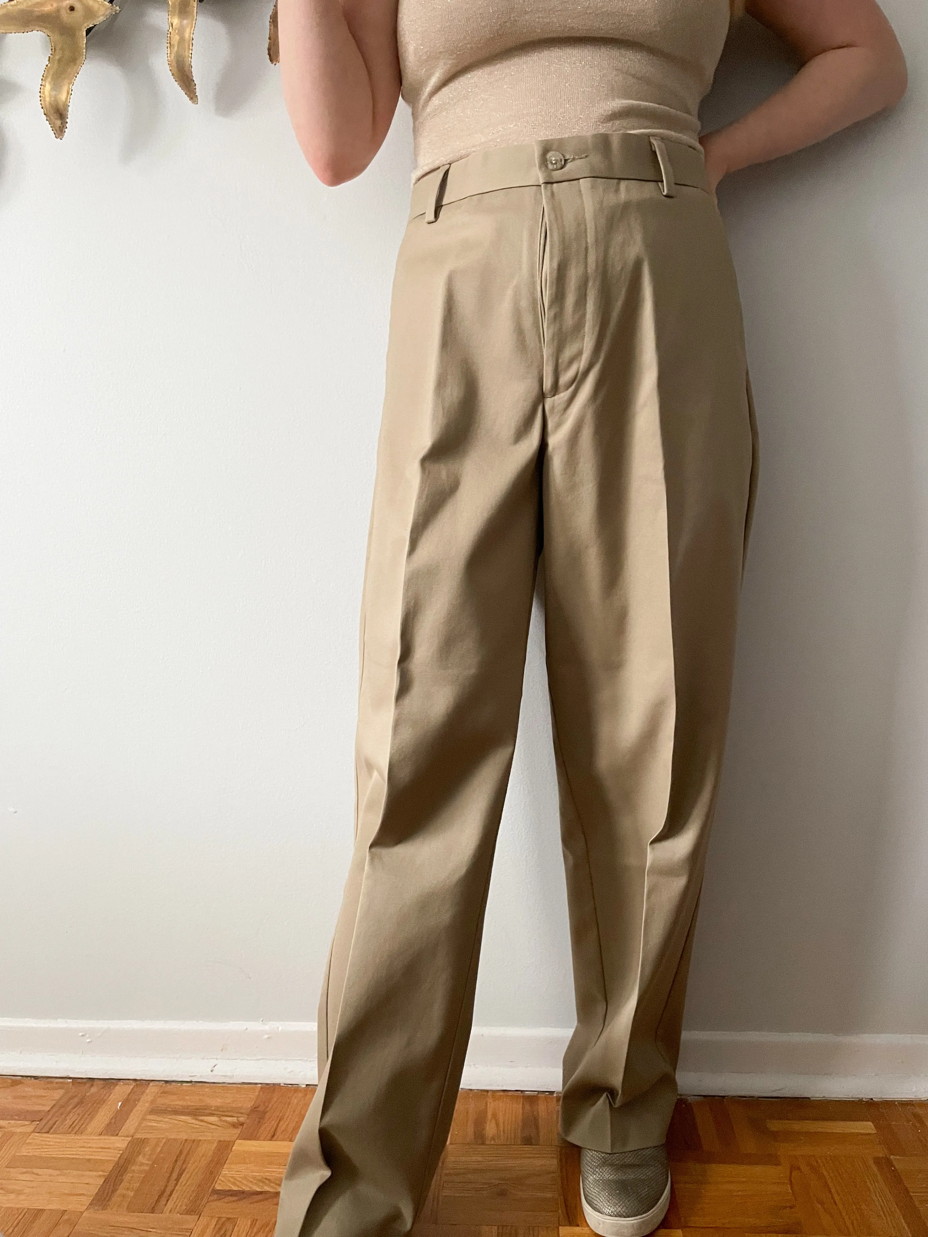 Dockers Beige Signature Iron Free Khaki Wide Leg High Rise Trouser Pants - XL