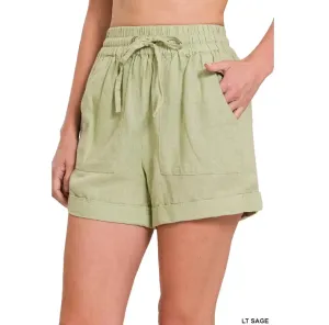 Drawstring Waist Solid Shorts