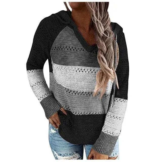 DressBetty - Women Patchwork Hooded Sweater