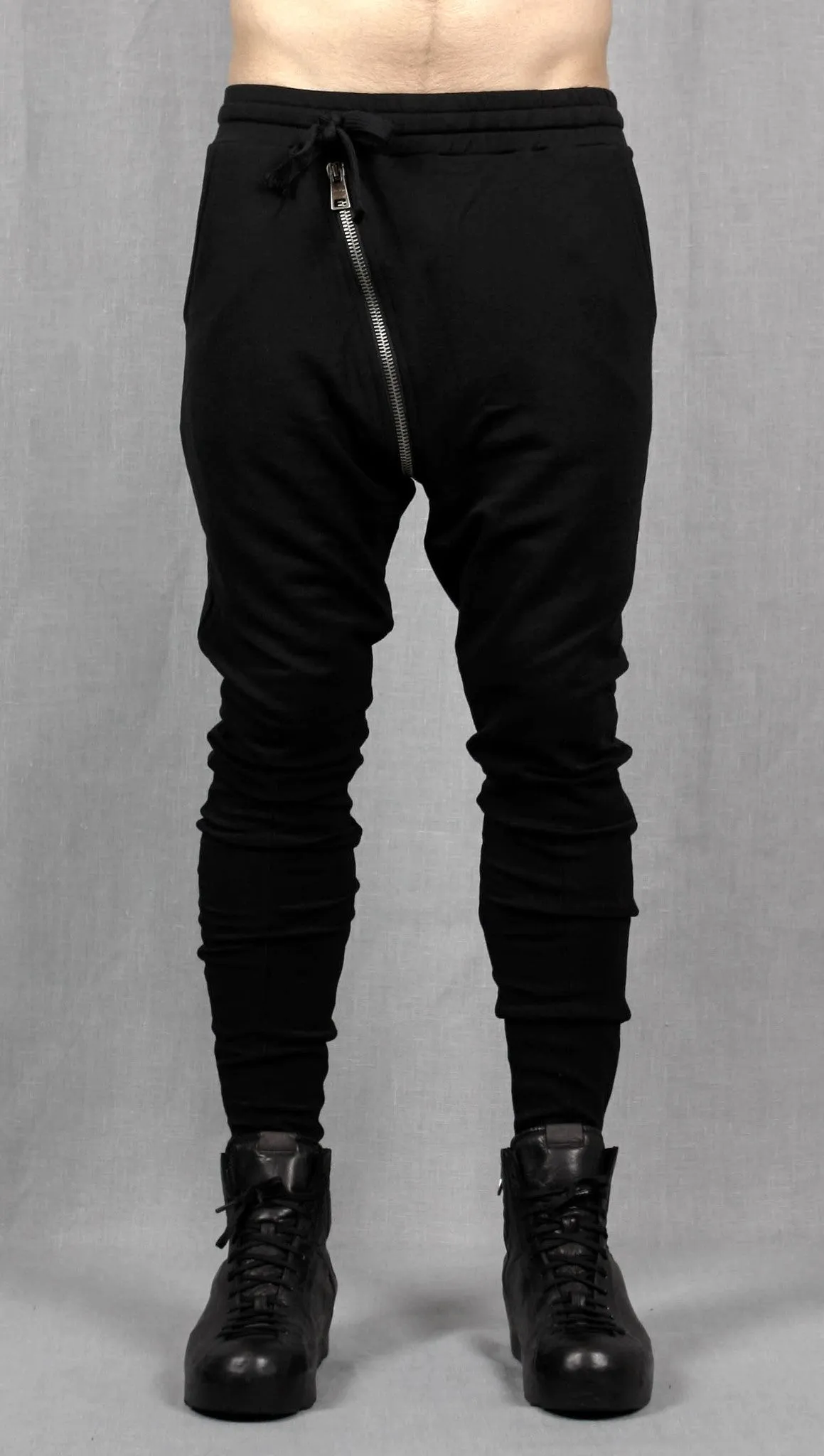 Drop Crotch Detachable Front Cotton Jersey Pants Harem Pants / Casual Black Cargo