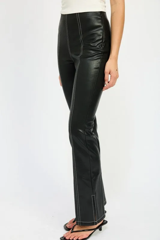 Emory Park HIGH WAIST LEATHER PANTS WITH CONTRASTED STITCH